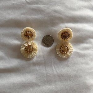 SUGARFIX By BaubleBar Gold and Cream Raffia Dangle Statement Earrings